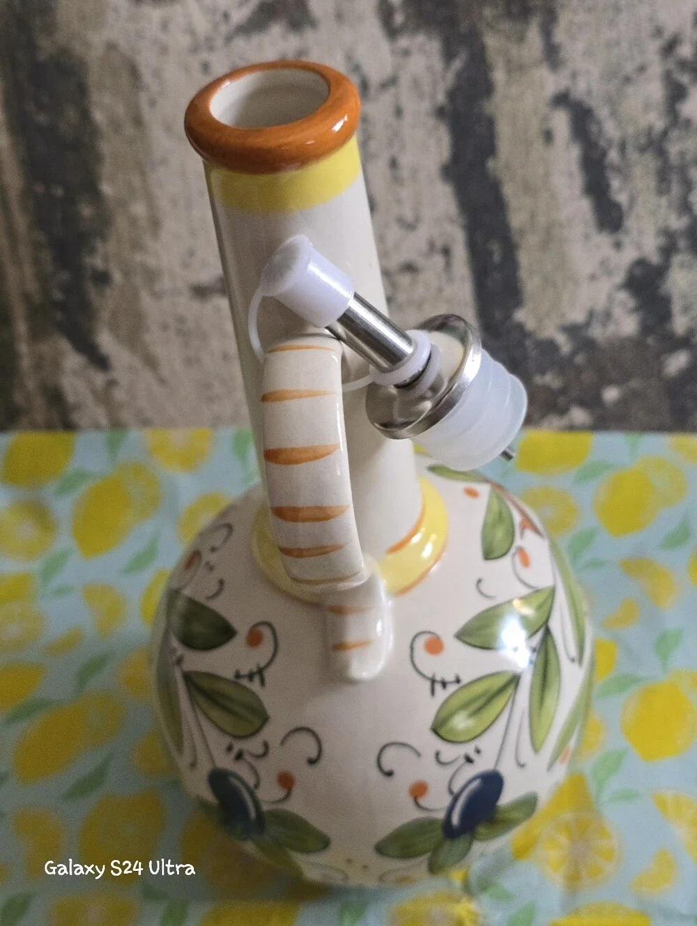 Beautiful Hand Painted Italian Decor Olive Oil Cruet Dispenser Bottle NEW